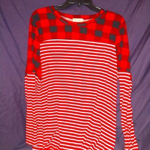 Women's Red Buffalo Check and Striped Top